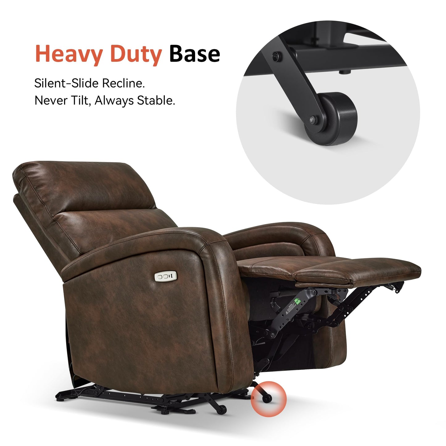 MCombo Zero Wall Recliner Chair, Power Wall Hugger Recliner with USB & Type-C Dual Charge Ports for Small Space, Living Room, RV PR644 (Dark Brown)