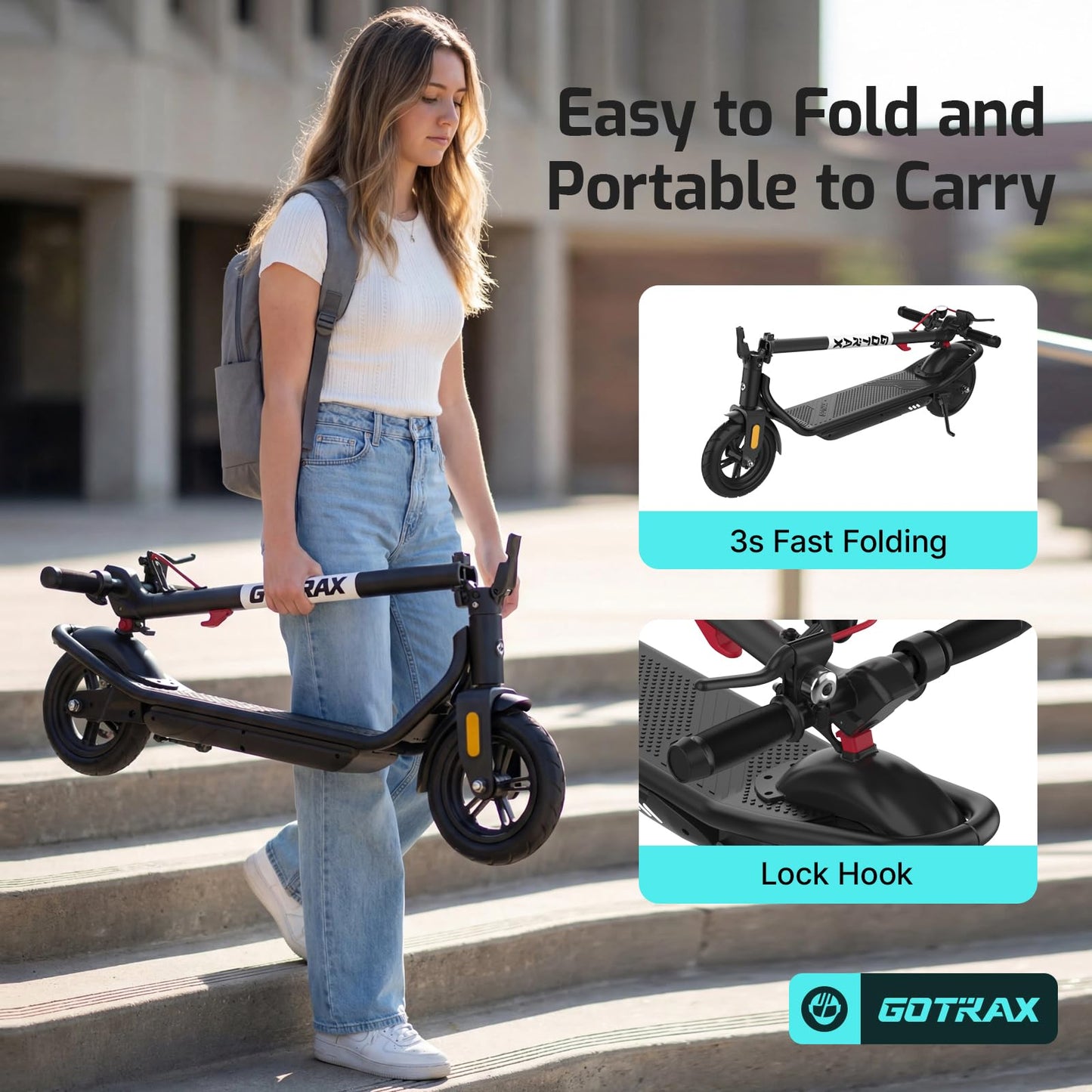 Gotrax Electric Scooter for Adults, Max 12 Mile Range & 15.5Mph by 250W Motor, 8.5" Front Air & Rear Solid Tires, Max Load 220lbs & Big Display with Cruise Control, Foldable EScooter EABS & Drum Brake