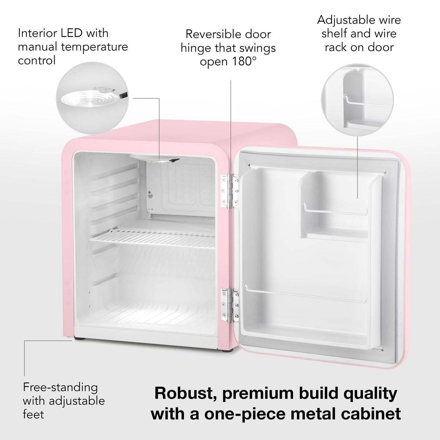Cooluli Curve 1.7 cu ft Mini Fridge - Small Refrigerator for Bedroom, Office, College Dorm Room - Smart Temperature Control (Pink, 1.7 cu.ft)