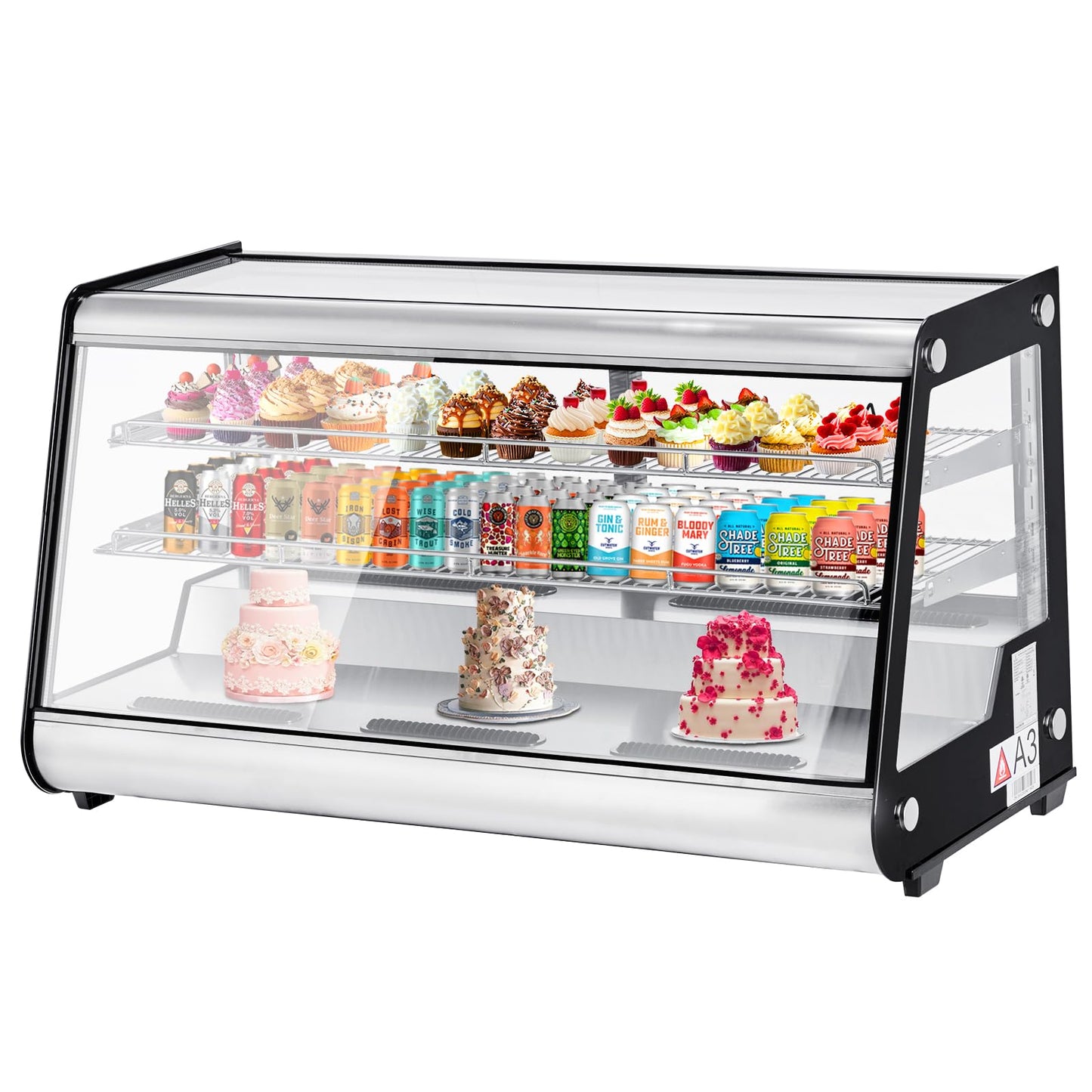 IDEALHOUSE 8.1 Cu.Ft Commercial Glass Door Refrigerator | Countertop Display Fridge with LED Lighting for Bakeries, Cafes, Convenience Stores | Energy Efficient, Adjustable Shelves, Auto-Closing Door