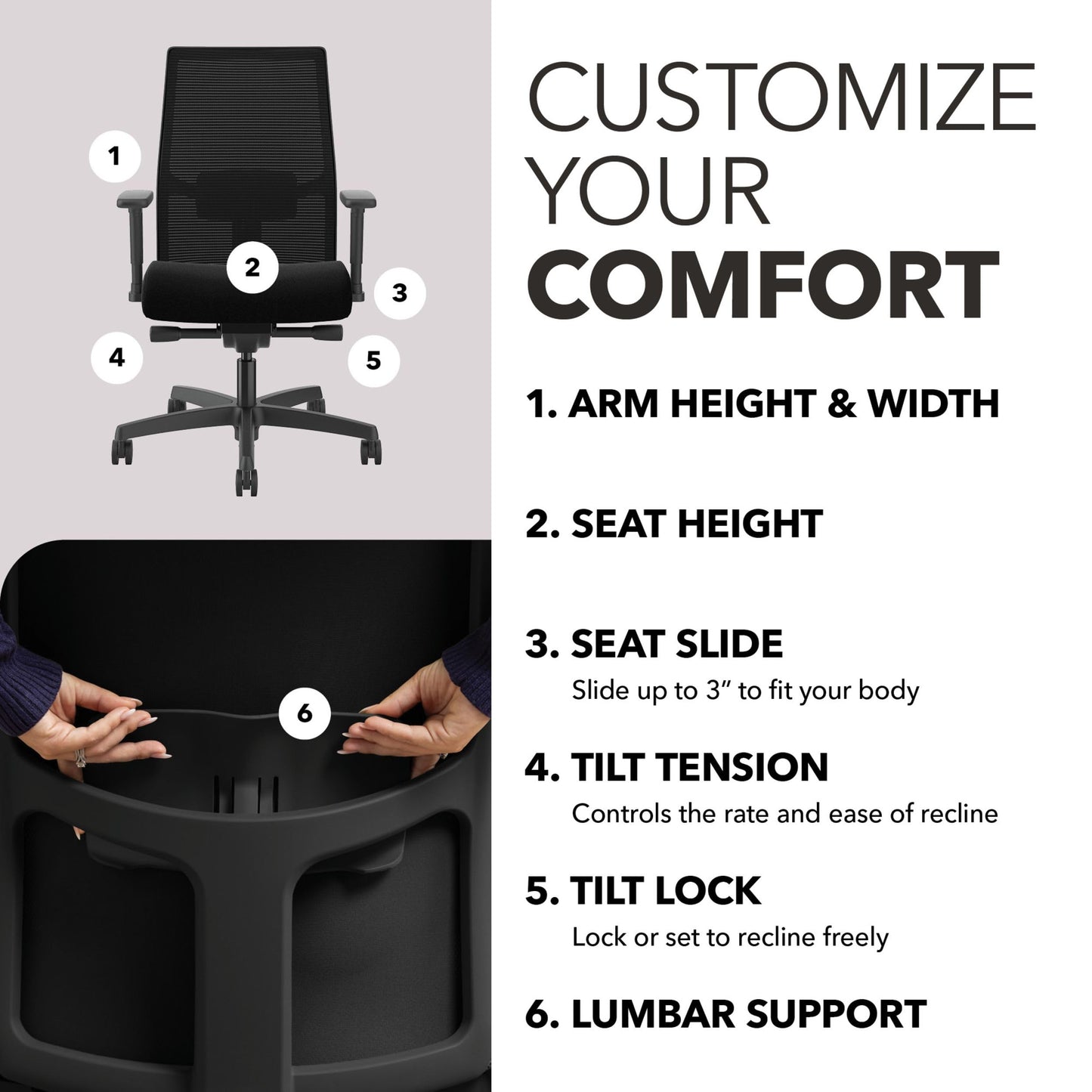 HON Ignition 2.0 Mid‑Back Ergonomic Office Chair, Mesh Task Seating with Lumbar Support, Advanced Synchro‑Tilt, Height and Width Adjustable Arms, Black Frame, Black