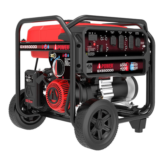 A-iPower 5000-Watt Portable Generator Gas & Propane, CO Sensor Shutdown, Heavy Duty Generators with 223cc OHV Engine for Jobsite, RV, Home Backup, Emergency (GXS5000D) Red