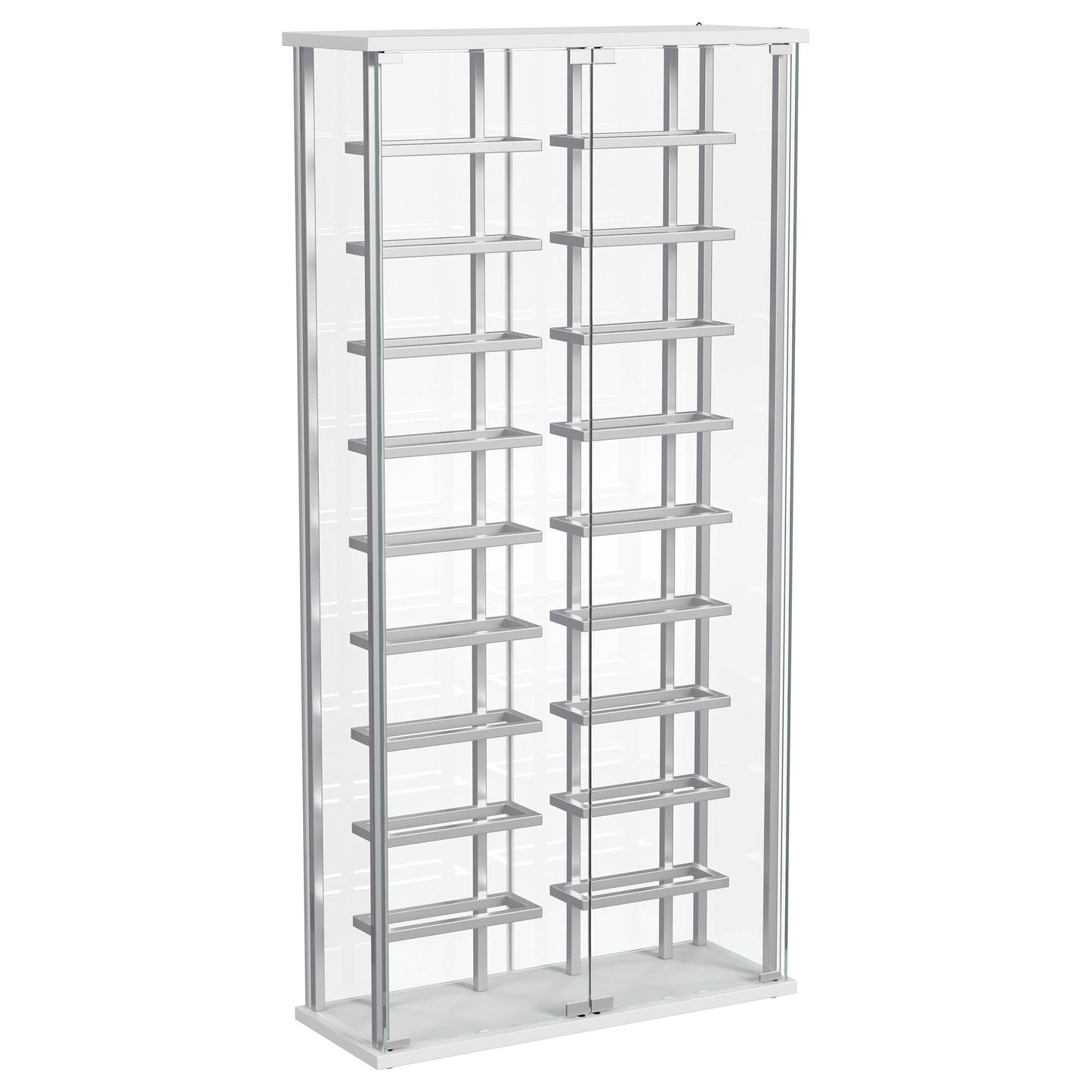 Coaster Home Furnishings Montara LED Tempered Glass Wine Storage Curio Cabinet, Modern Curio Bar Cabinet with Glass Doors and LED Strips, Chrome