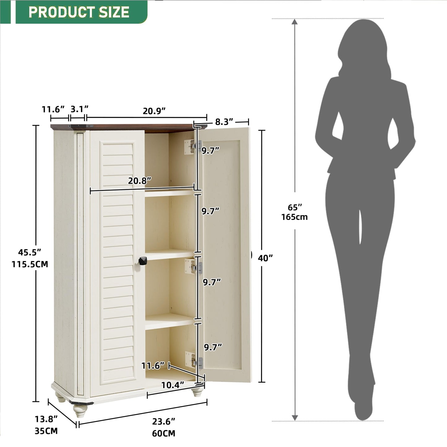 YITAHOME 45" Pantry Cabinet, Kitchen Pantry Storage Cabinet with Doors and Adjustable Shelves, 4-Tier Freestanding Buffet Cupboards Sideboard for Living Room and Dinning Room, White