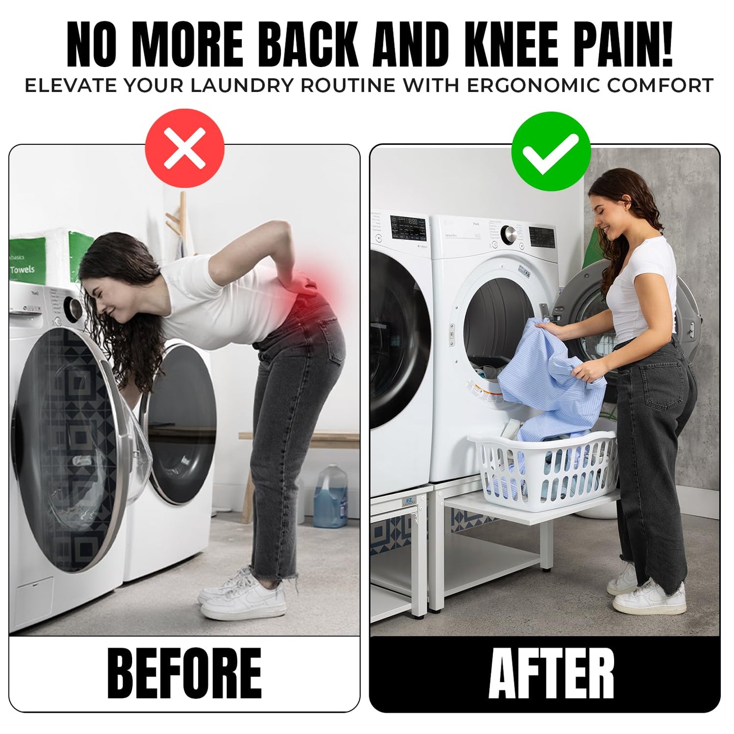 Washer and Dryer Pedestal with Pullout-Shelf - 27" W, 18" H, White Steel Universal Fit with Major Brands | Laundry Pedestal with Drain Pan & Hose | Washer Stand for Back Pain Relief, 800 lbs Capacity