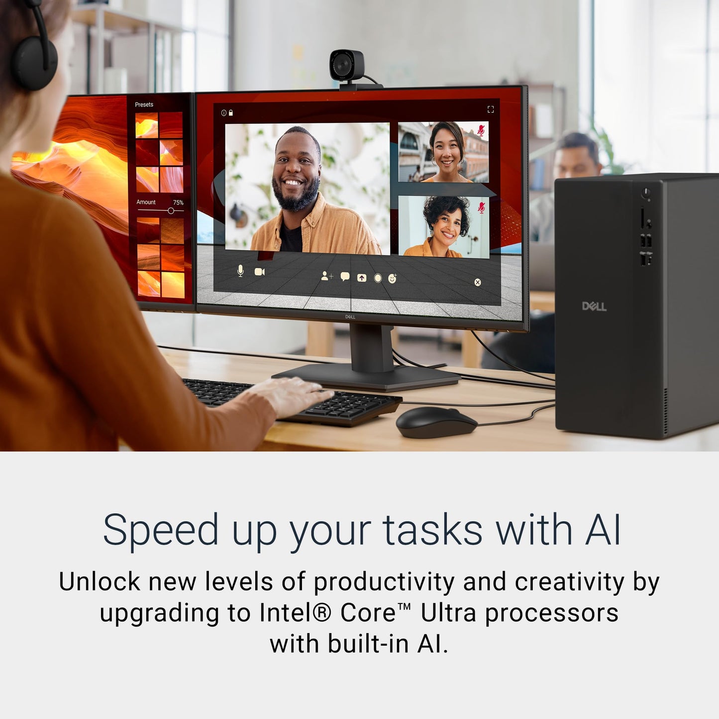 Dell Tower Desktop ECT1250 - Intel Core Ultra 7-265 Processor, UHD Graphics, 16GB Memory, 1TB M.2 SSD, 3.0 SD Card Reader, Wired Keyboard and Mouse, Windows 11 Pro, Basic Onsite Service
