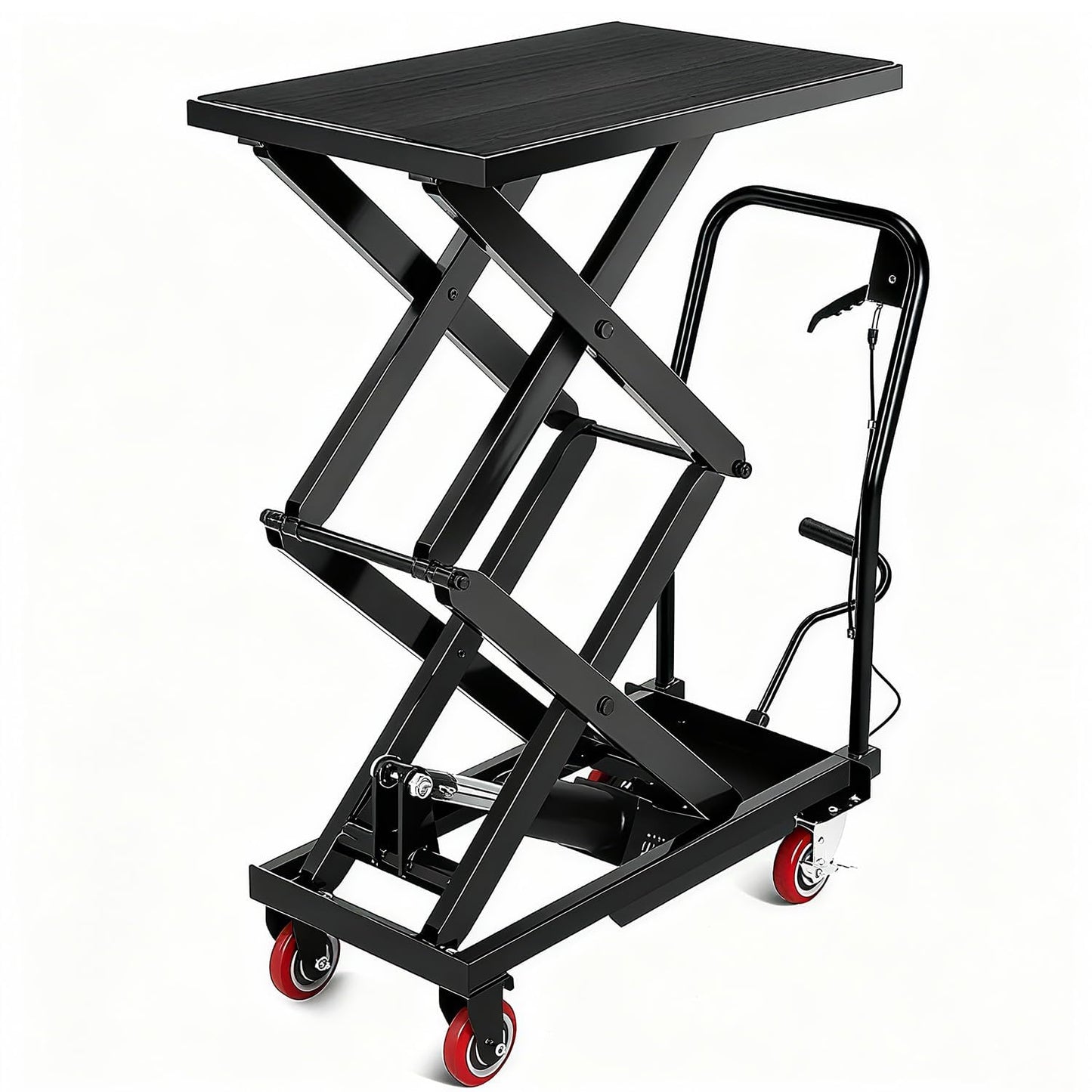 330 lbs Capacity Hydraulic Lift Table Cart,Manual Double Scissor Lift with 50" Maximum Lifting Height, Locking Swivel Casters, Non-Slip Platform, Ideal for Material Handling in Warehouse, Garage, or S