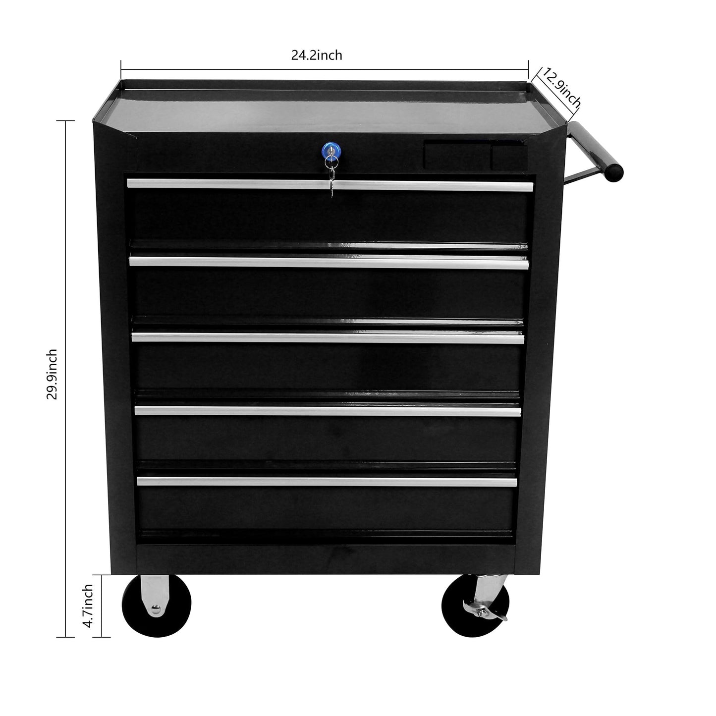 Tool Cart on Wheels, 5 Lockable Drawers Storage Cabinet Cart Rolling Tool Chest for Warehouse, Garage, Workshop Simple Assembly-Black