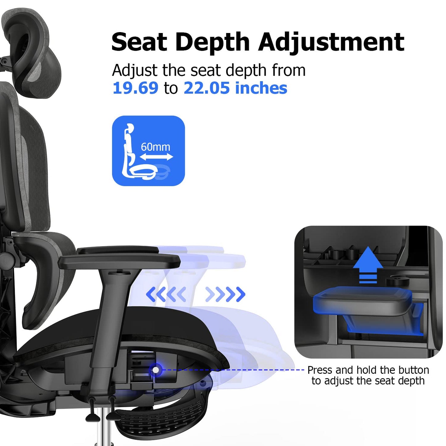 PatioMage Ergonomic Office Chair with Footrest, Big and Tall Desk Chair with Adjustable Lumbar Support, Seat Depth & 3D Armrests, High Back Mesh Computer Chair for Home Office, Black