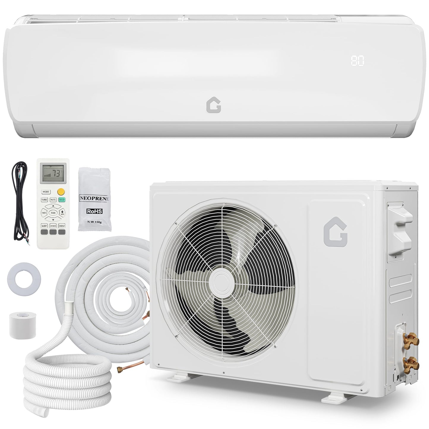GarveeTech 12000 BTU Mini Split Air Conditioner Heat Pump, 19 SEER2 115V Energy Efficient Inverter Ductless System Cools Up to 750 Sq.Ft, Pre-Charged Condenser, Complete Installation Kit