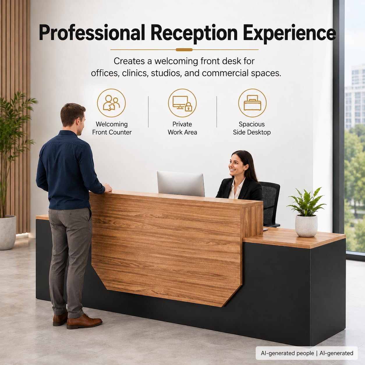 Modern Reception Desk with Counter,Large Front Desk L Shaped Reception Counter with 2 Lockable Drawers and 2 Mobile Storage Cabinets,Receptionist Desks for Office,Salon,or Retail, Checkout Counter