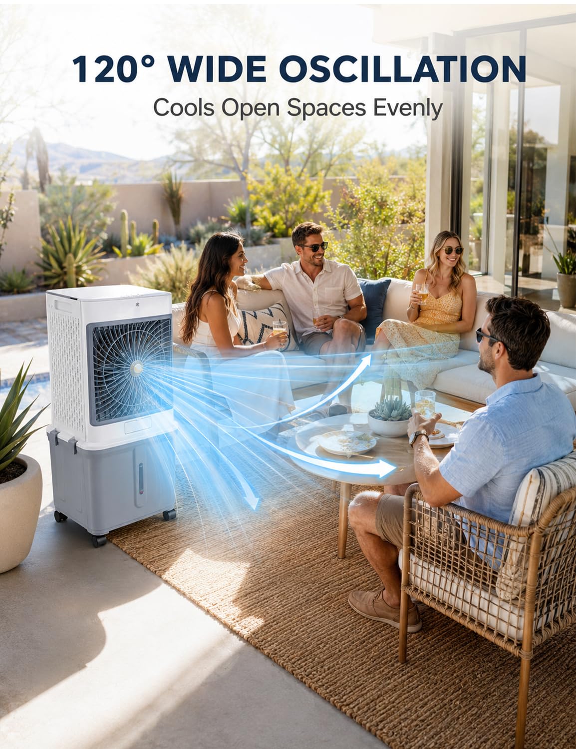 Swamp Cooler, Portable Air Conditioners Evaporative Air Cooler with 10GAL Detachable Tank, Windowless AC Unit Cooling Fan That Blow Cold Air with 120° Swing, 3 Speeds, Timer for Garage Patio Workshop