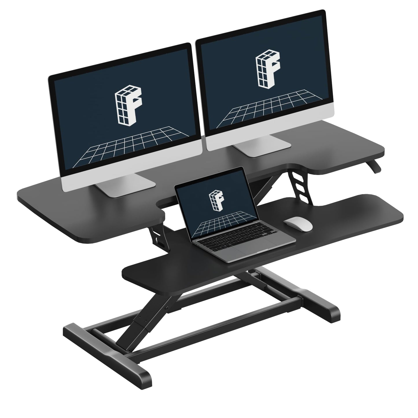 FLEXISPOT Standing Desk Converter 42" Extra Large Desk Riser, Spacious Desktop Riser Sit Stand Computer Workstation with Wide Keyboard Tray, Ergonomic Height Adjustable Stand Up Desk Converter, Black