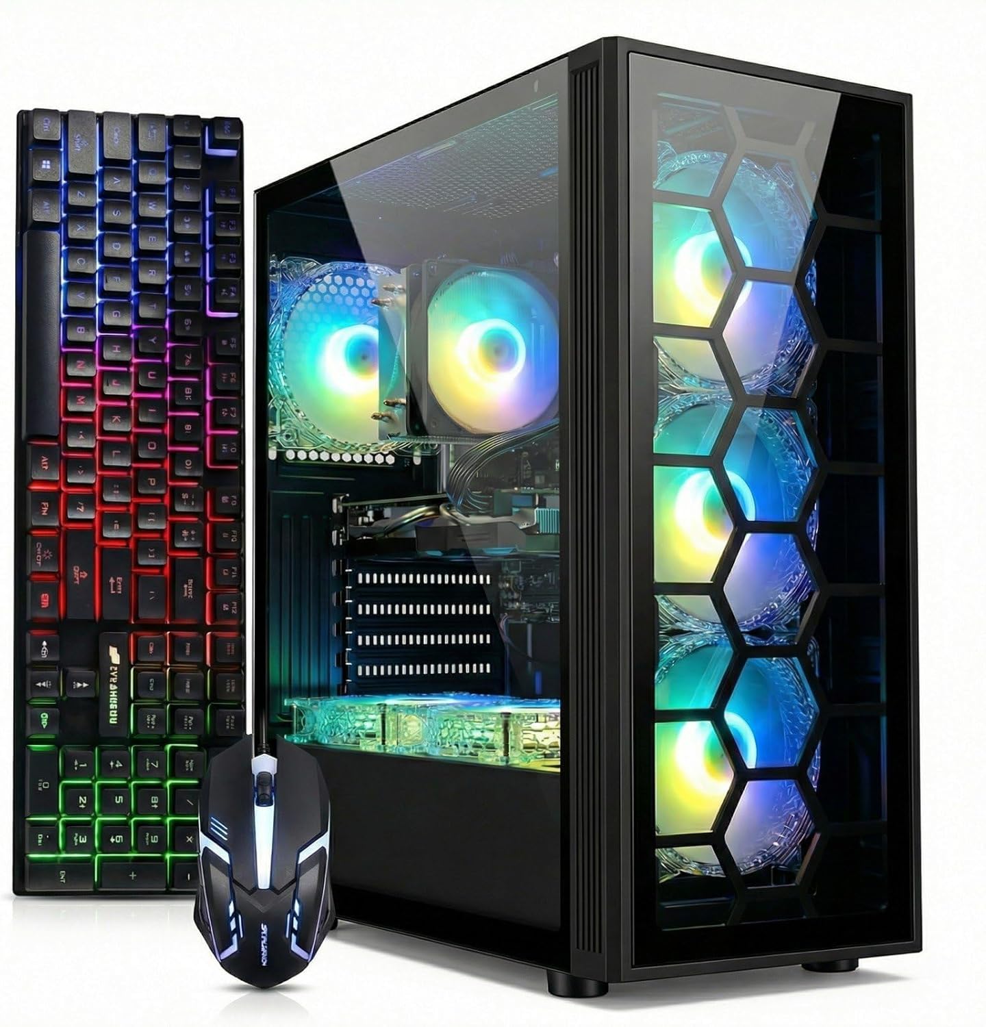 STGAubron Gaming PC Computer Desktop, Intel Core i7 up to 3.9G, GeForce RTX 3050 6G, 32G RAM, 1TB SSD, WiFi 6, BT 5.0, RGB Fan x6, Windows 11 Home