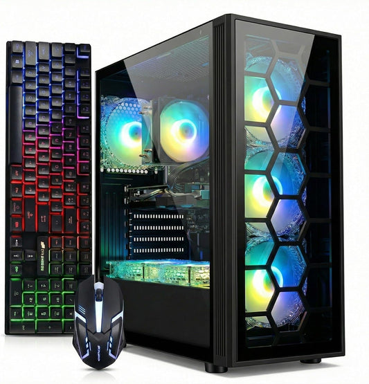 STGAubron Gaming PC Computer Desktop, Intel Core i7 up to 3.9G, GeForce RTX 3050 6G, 32G RAM, 1TB SSD, WiFi 6, BT 5.0, RGB Fan x6, Windows 11 Home