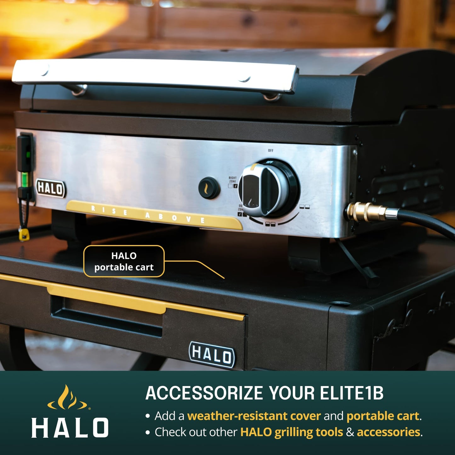 HALO Elite1B Outdoor Griddle | 2 Cooking Zones | 284sq. In. (21″ x 13.53″) Wind-Proof Cooking Surface | Portable Flat Top for Camping, Tailgates, and Patios | Propane Gas Grill | HZ-1007-ANA