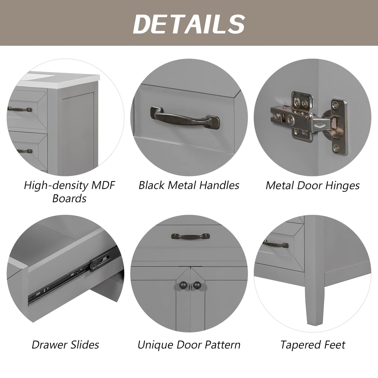 36" Bathroom Vanities with Sink Set Combo, Cabinet with 3 Drawers and 2 Soft-Closing Doors, Solid Wood Frame & MDF Board