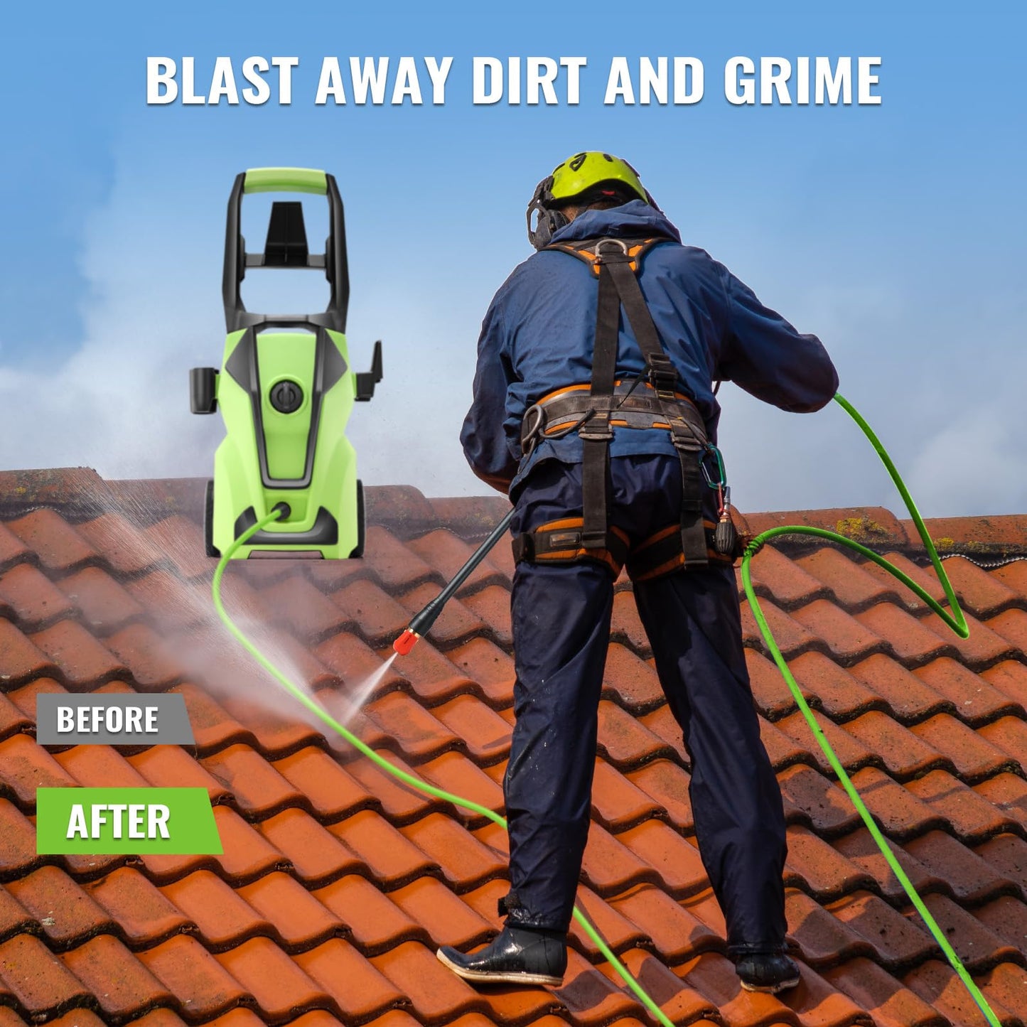 Professional Pressure Washer, Electric 5000PSI Power Washer with Foam Cannon,4 Nozzles,33FT Hose and Soap Bottle, Car/Driveway/Patio Clean,Green
