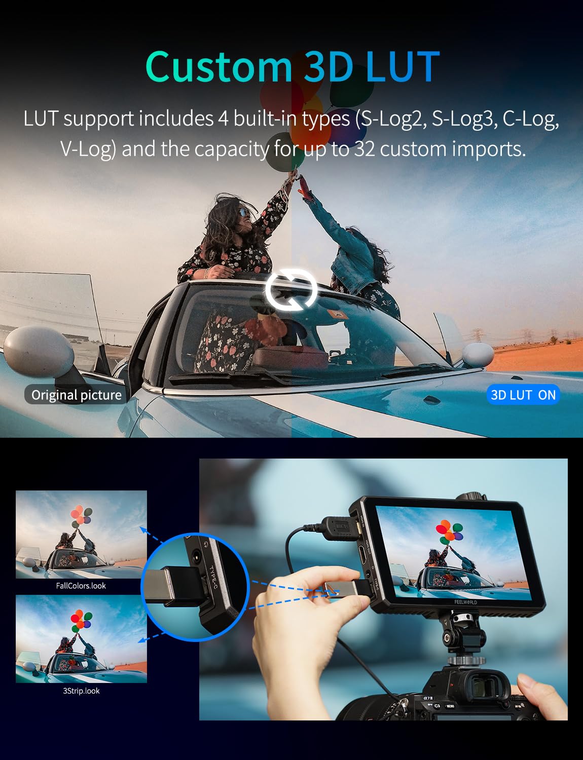FEELWORLD SC6 6 inch 1500nit 3G SDI Aluminum On Camera Field DSLR Monitor, Touchscreen Support HDMI 4K60 Custom 3D LUT, Waveform for Outdoor Professional Video Photography with F750 Battery and Bag