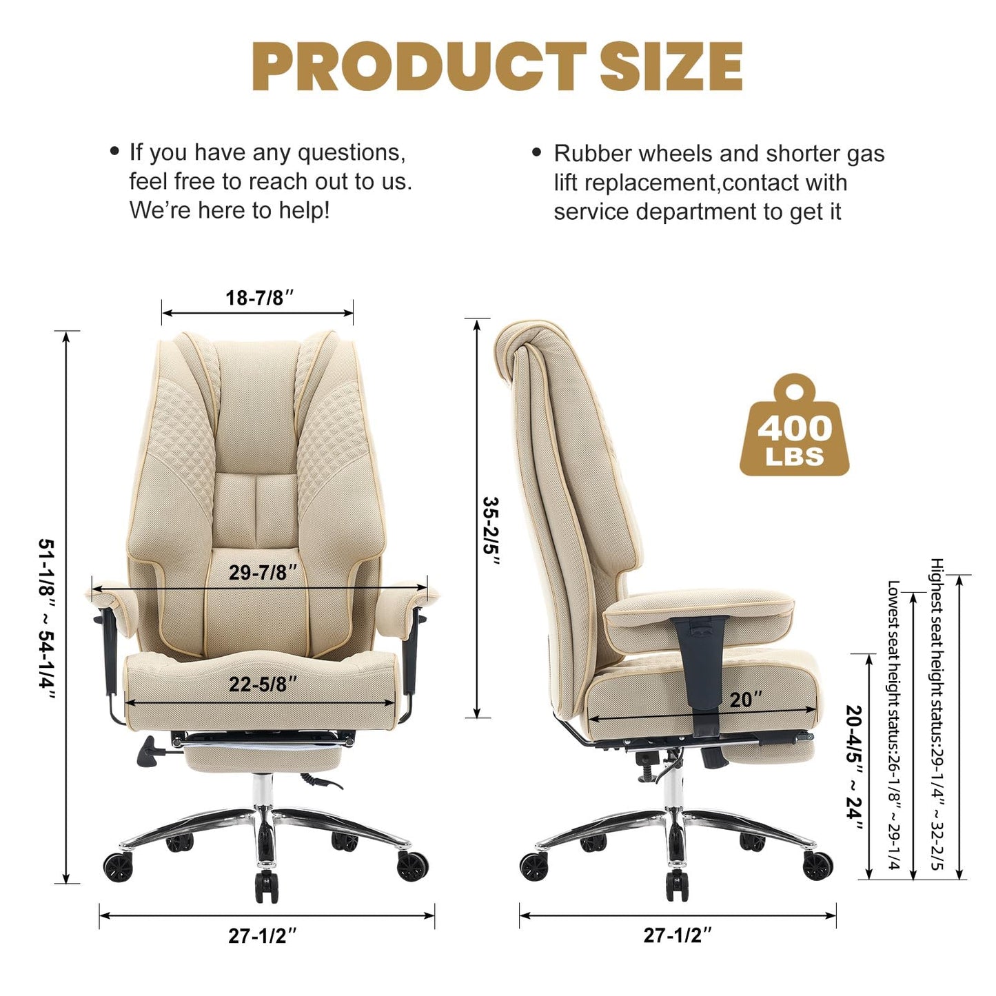 EXCEBET Big and Tall Office Chair 400lbs Wide Seat, Leather High Back Executive Office Chair with Lumbar Support, Ergonomic Chairs Padded Armrests & Thick Cushion (Mesh Beige)