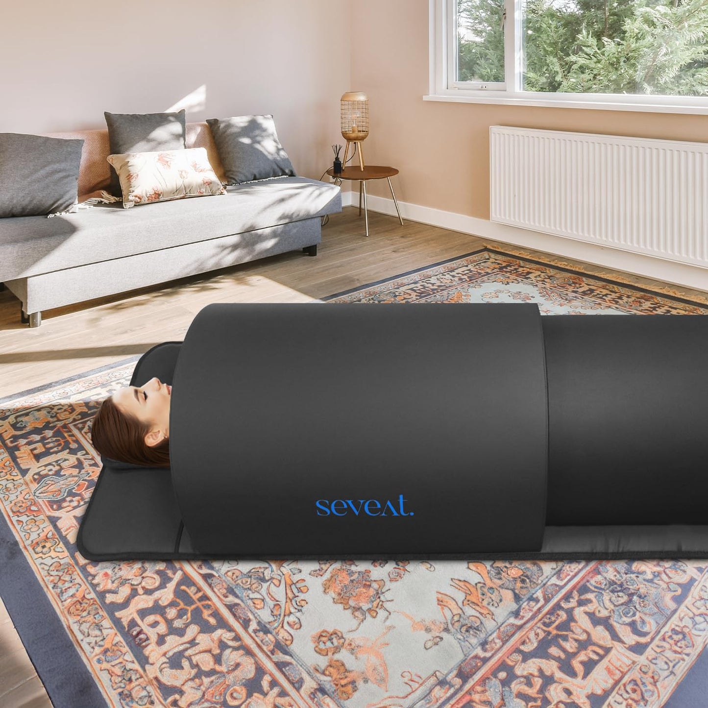 Seveat Portable Infrared Sauna Dome | 1300W Power | Near-Zero EMF | Full-Body Dry Sauna with Therapeutic Jade Stones | Home Wellness & Relaxation (Black)
