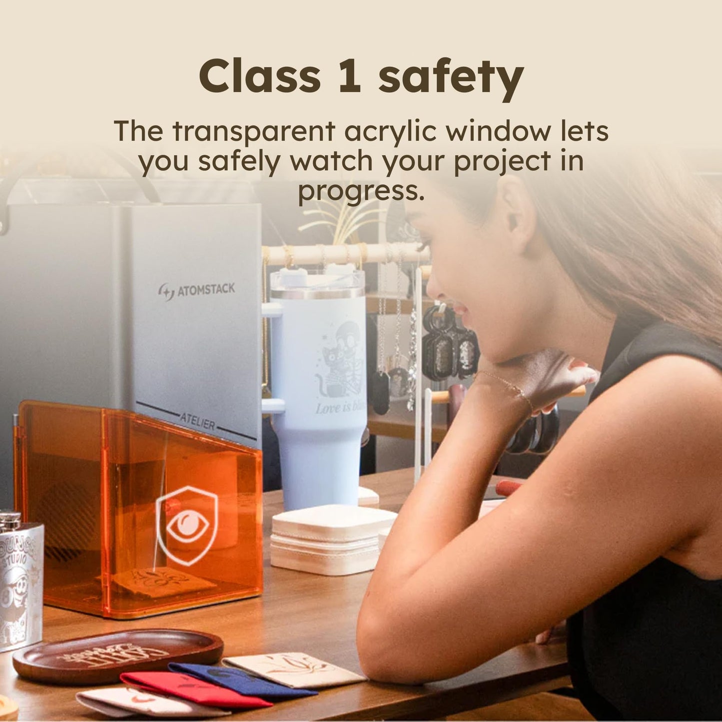 AtomStack Atelier with Enclosure - 12 Watt Diode Galvo Engraving Cutting - Ultrafast 4000mm/s - AI Camera for Batch Processing - Portable Mini Laser Engraver Laser Cutter - Personalise Wood, Leather