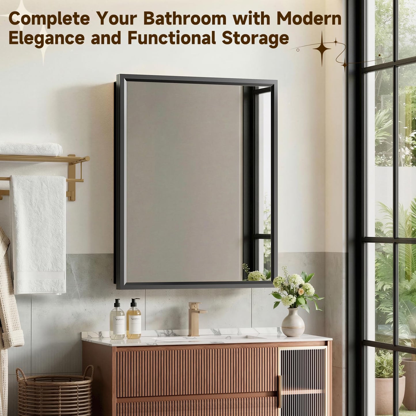 20"x28"Black Medicine Cabinets for Bathroom with Mirror, Aluminum Alloy Framed Mirror, Recessed(18.85"x22.85")or Surface Wall-Mounted(20"x28") Metal Bathroom Vanity Mirror with Storage Cabinet