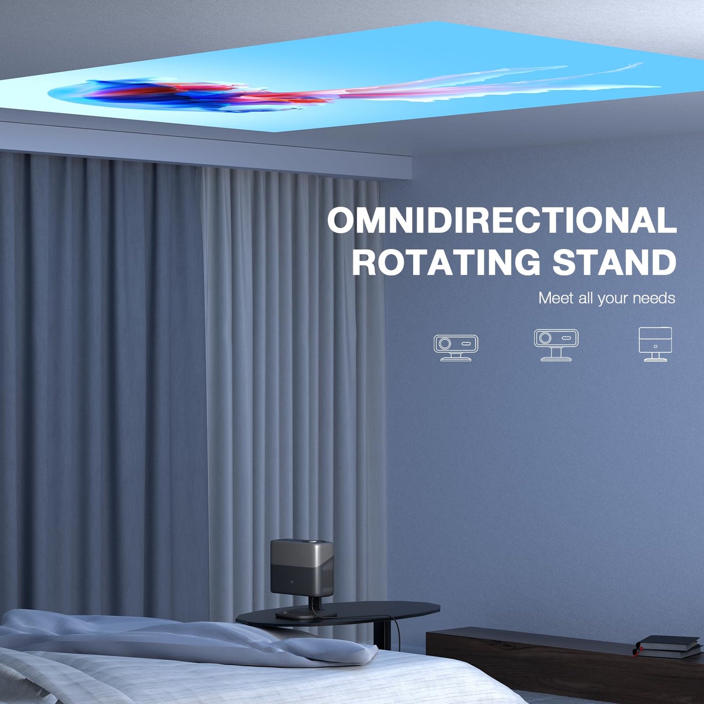 [Officially-Licensed APP & 2500ANSI] 4K Projector with WiFi and Bluetooth,3D Dolby Audio and Auto Focus Smart Projector,Outdoor Movie Home Theater Proyector with Omni-Adjustable Stand (grey)