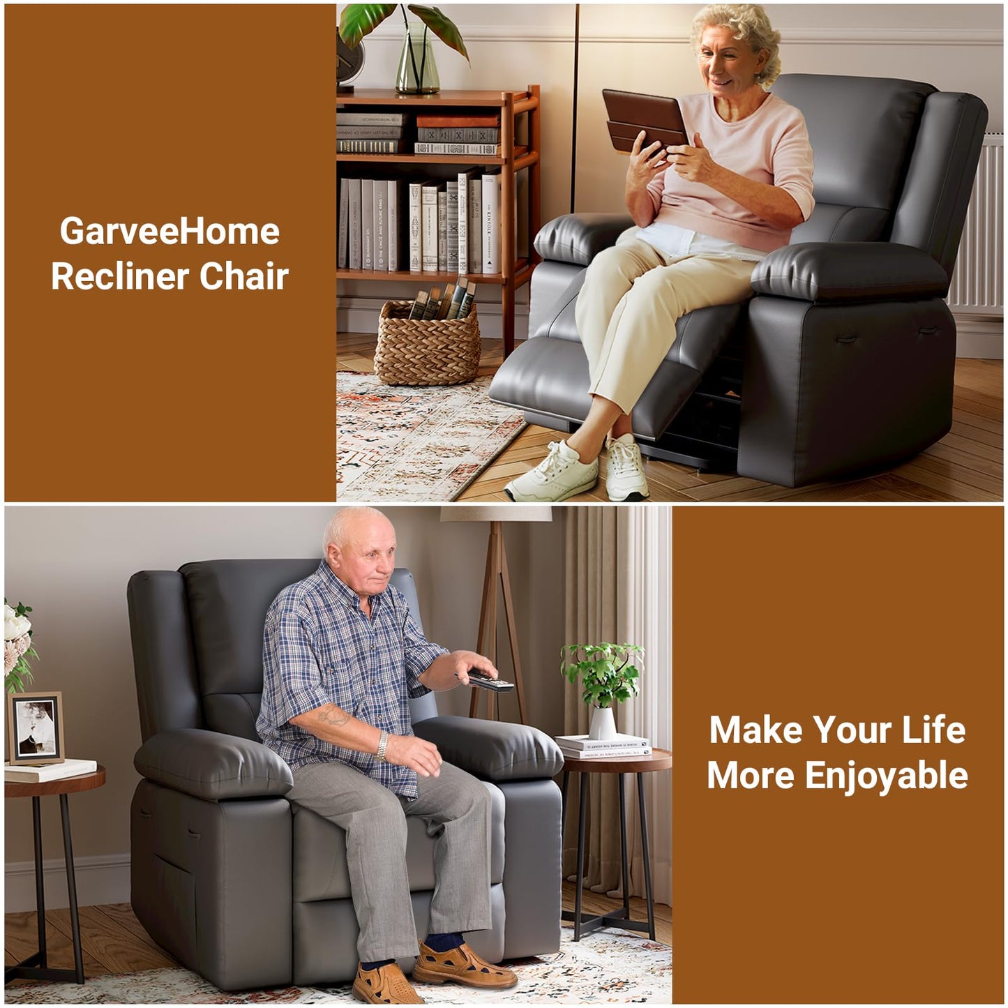 Electric Power Lift Recliner for Elderly, PU Leather Massage & Heat Recliner Chair with Remote Control, Side Pocket, Comfort for Seniors & Limited Mobility – MS Grey