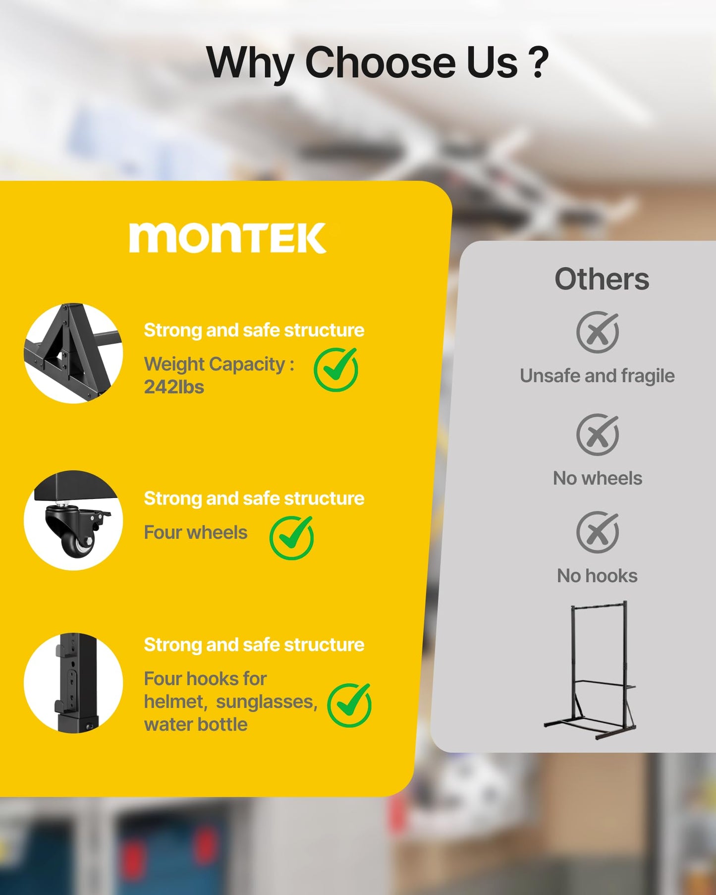monTEK Rolling 3-Bike Rack Garage, Up to 4.5" Tire Width
