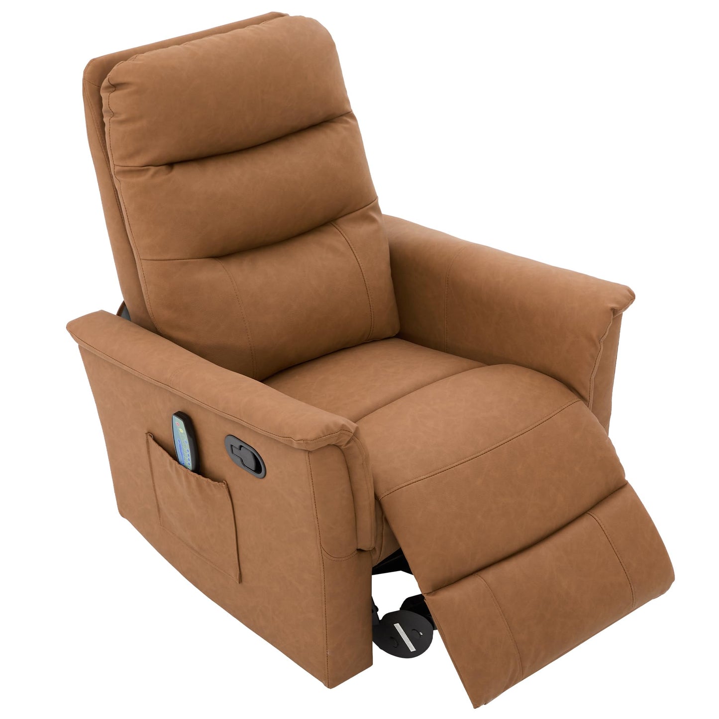 Christopher Knight Home Helen Massage Recliner Chair with 8 Points Function, PU Leather Upholstered Recliner Sofa with Two Adjustable Positions, Swivel Massage Chair with a Side Storage Pocket, Brown