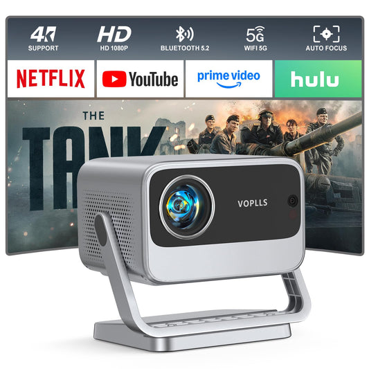 [Now with Netflix & 3000 ANSI] 4K Projector with WiFi and Bluetooth, Auto Focus Keystone & Dolby Audio, Smart Outdoor Projector with Adjustable Stand for Home Bedroom (grey）