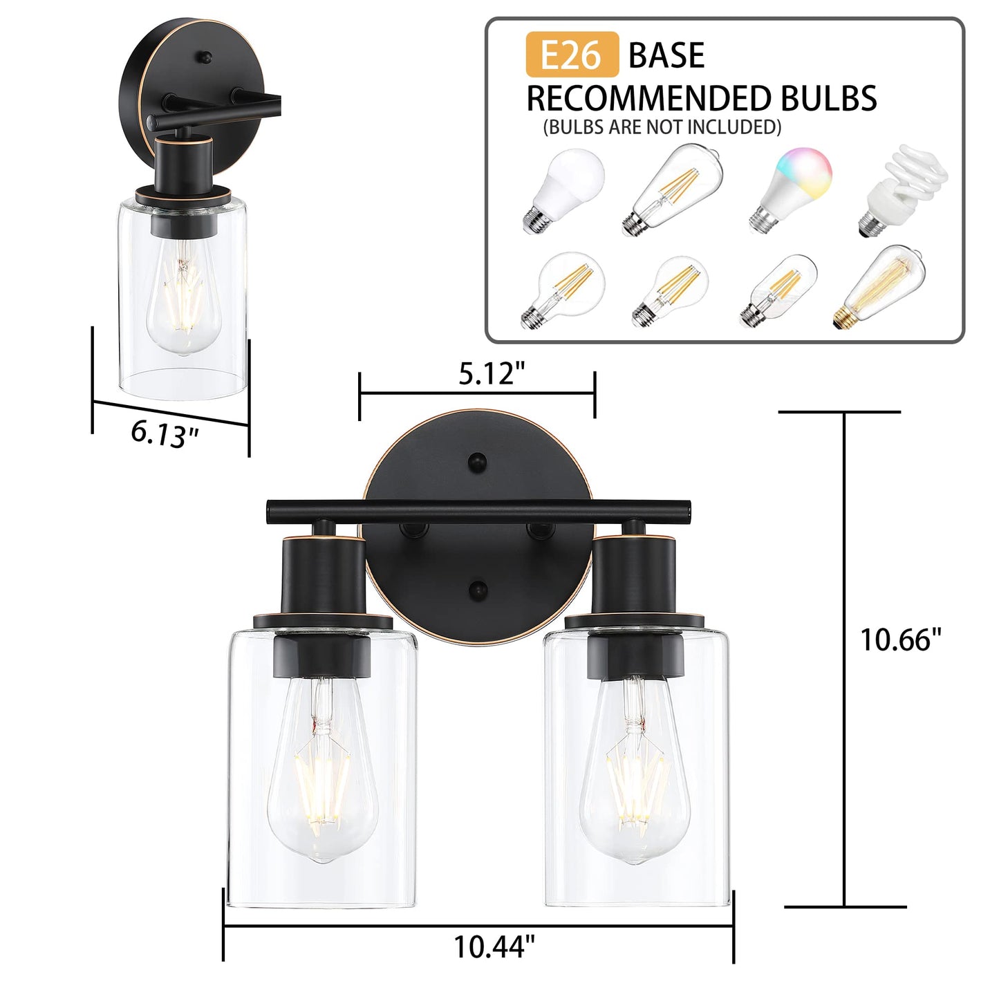 Pia Ricco 2-Light Bathroom Vanity Light Fixtures, Oil Rubbed Bronze, Glass Shades, Model 41922