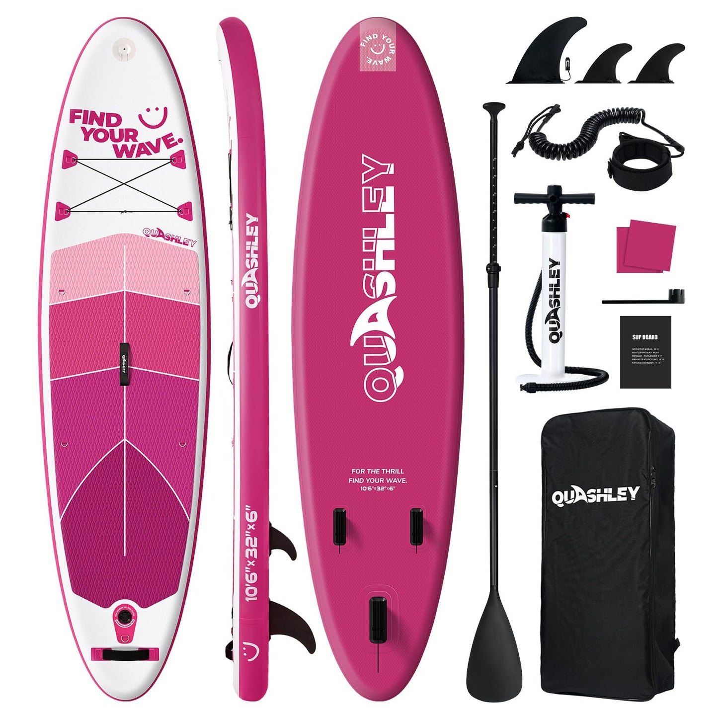 Quashley Inflatable Paddle Board Ultra-Portable Inflatable SUP Board with All Paddleboards Accessories and 10L Waterproof Bag -Lightweight Design for Easy Travel and Storage