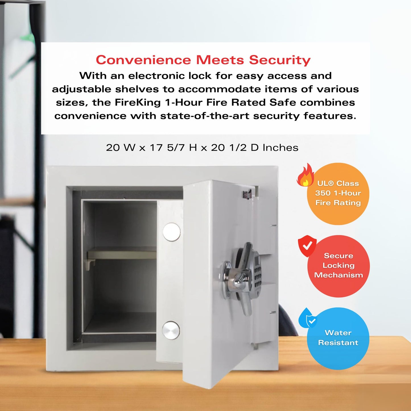 FireKing Fire Safe with Electronic Lock, 1 Hour Fire Rated, UL Rated & Water Resistant Home Safe, Programmable Home Safes, White