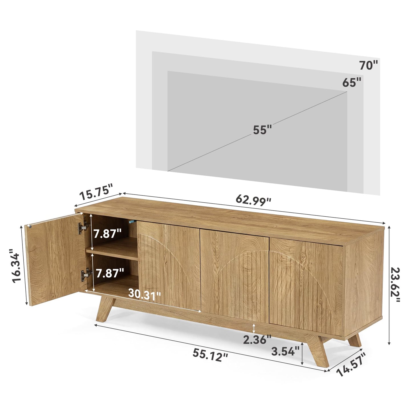 LITTLE TREE TV Stand for 55 65 70 Inch TVs, Farmhouse Entertainment Center