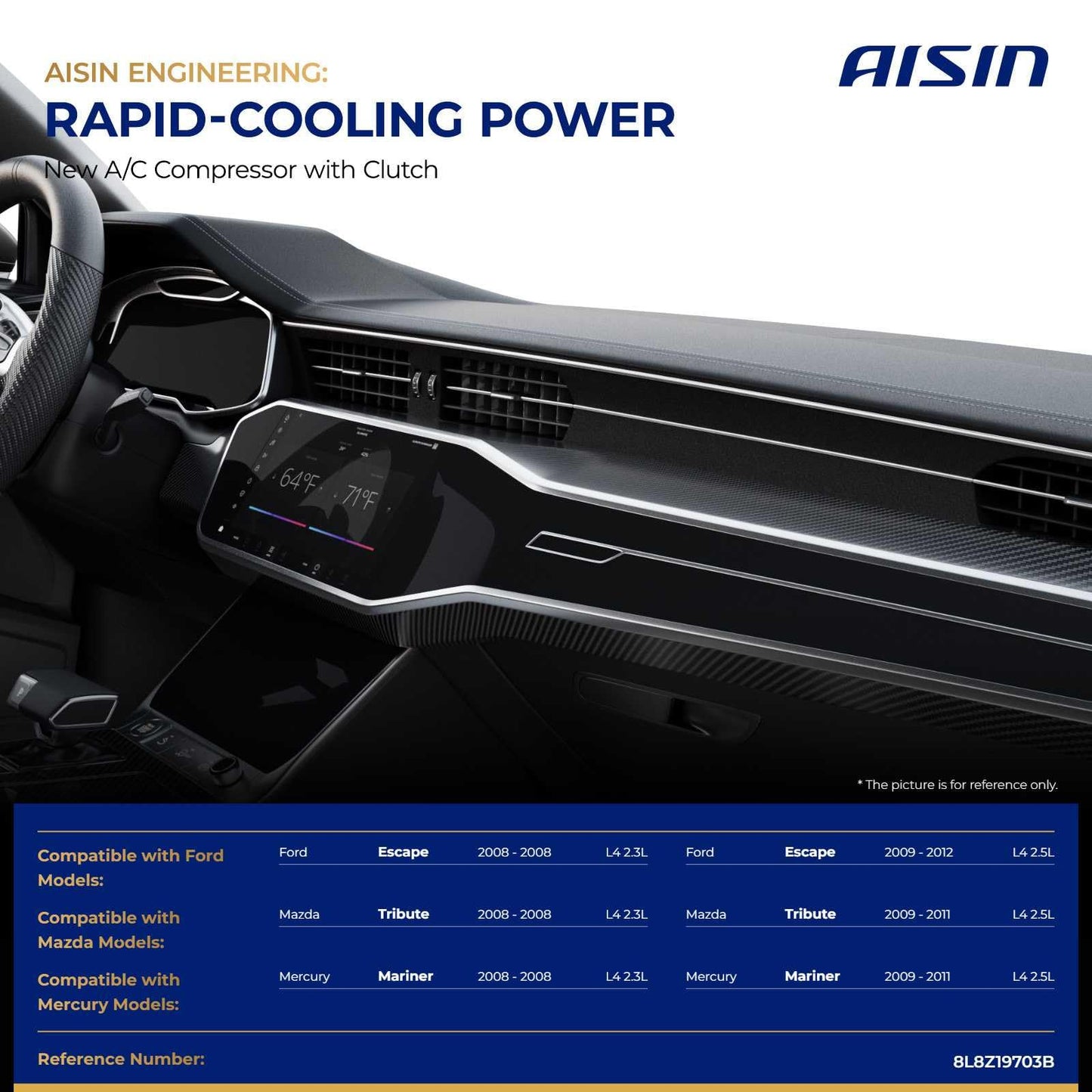 AISIN AFTERMARKET ACCAZ-00044 Air Conditioning AC Compressor with Clutch - Compatible with Ford Escape 2012 - L4 2.5L