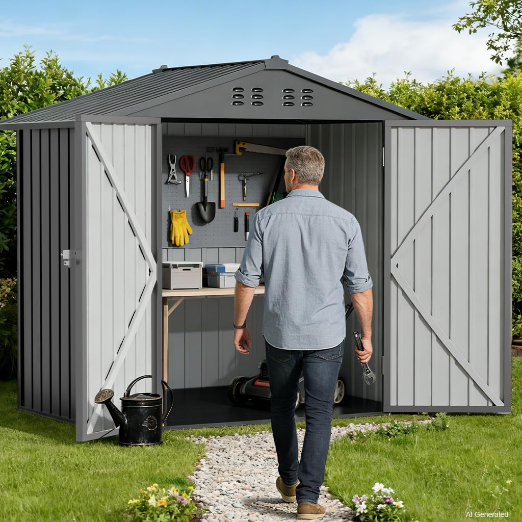 COMHOMA 6'x4' Shed Outdoor Storage Metal with Lockable Doors & Vents