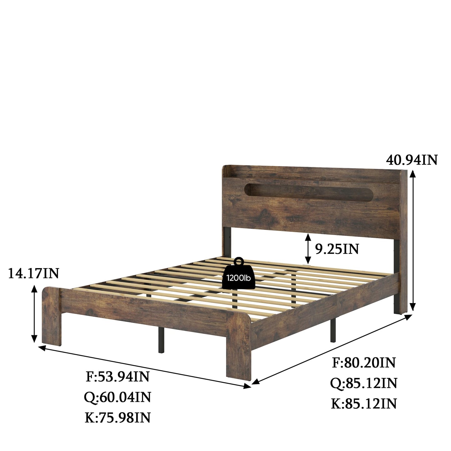 Ball & Cast King Size Bed Frame,Wood Platform Bed Frame King with Storage Headboard, LED Light & USB Port,Noise Free,No Box Spring Needed,Easy Assembly,Dark Brown