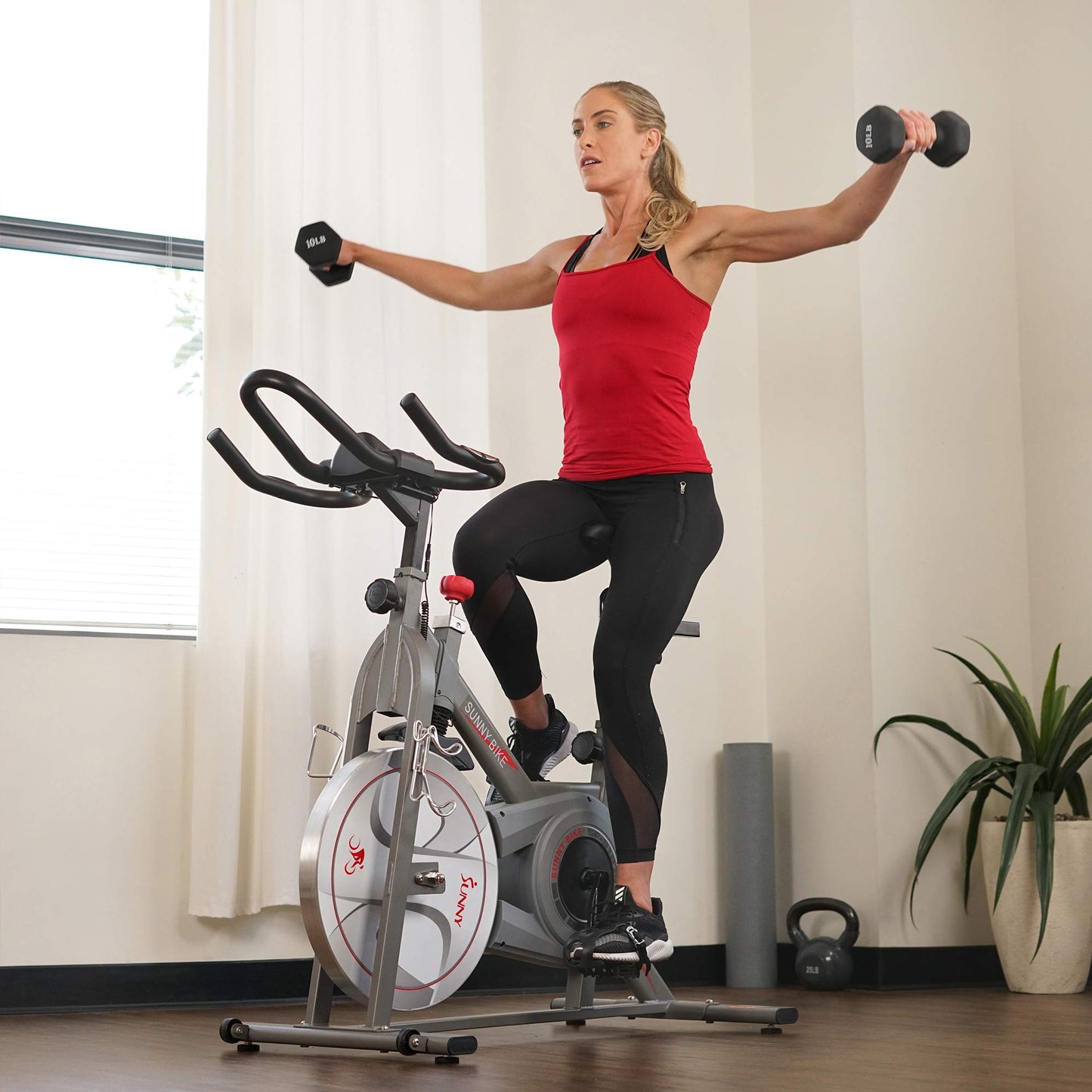 Sunny Health & Fitness Synergy Exercise Bike with 30LB Flywheel, Silent Belt Drive & Magnetic Resistance, Indoor Bicycle with 275 LB User Weight Capacity, Tablet Mount, Adjustable Seats – SF-B1879