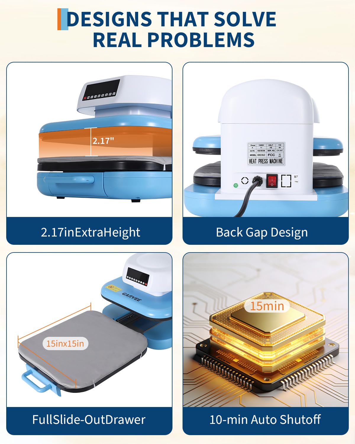 Auto Heat Press Machine 15x15 T Shirts Smart Press Machine with Auto Release and Adjustable Pressure, Digital Display, Rapid Heating, for Sublimation, Vinyl, Heat Transfer Projects, Blue