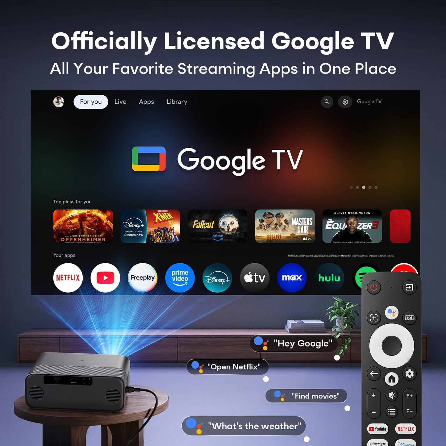 Google TV 4K Projector – Portable Smart Projector with WiFi and Bluetooth, Outdoor Movie Projecteur with Dual 10W Speaker, Autofocus & 6D Keystone, 1500 Lumens, HDR, Home Theater Proyector,Boldever H1