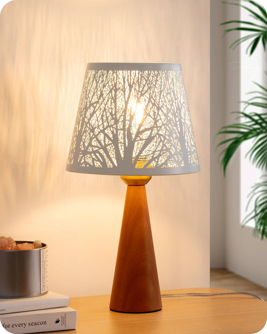 EDISHINE Small Table Lamp, Wooden Nightstand Lamp, 13.58in, Dark Wood Color, E26 Socket, ON-Off Switch