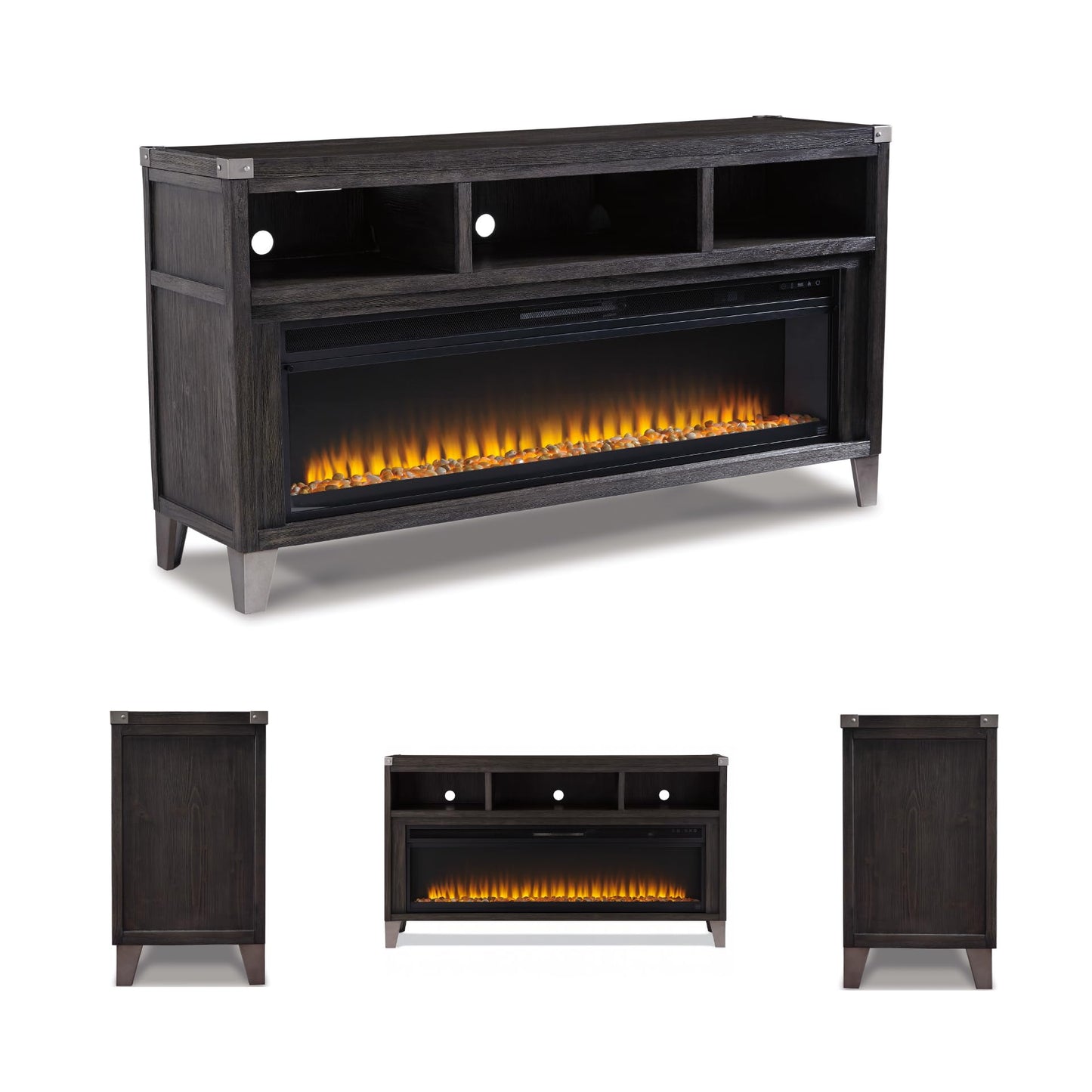Signature Design by Ashley Todoe Industrial 65" TV Stand with Electric Fireplace for TVs up to 74", Gray