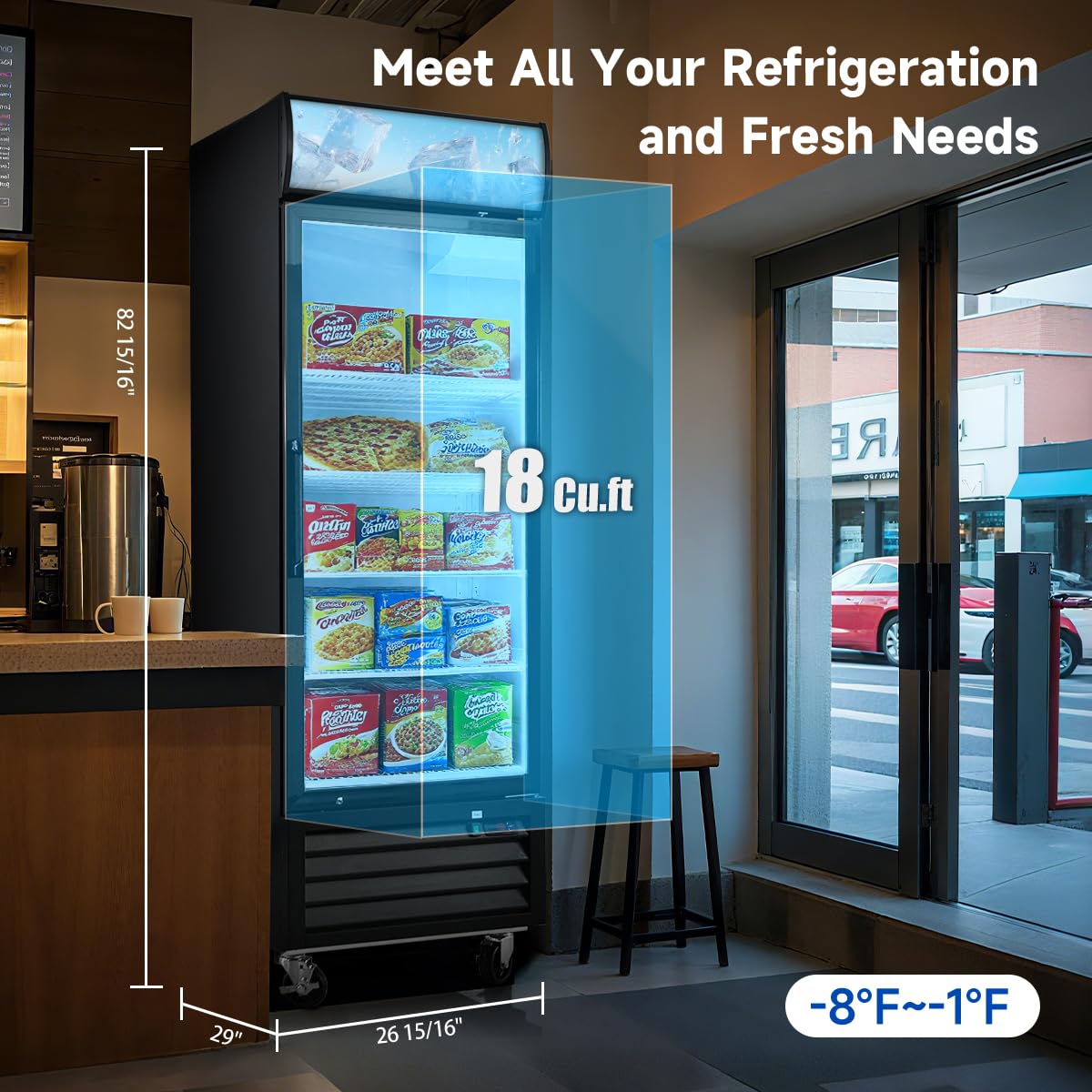 18 Cu.Ft Commercial Merchandiser Freezer,Commercial Display Freezer with Glass Door,Upright Freeze Storage w/Auto Defrost, ETL Certified, -8 to -1℉,for Supermarkets,Ice Cream,Black