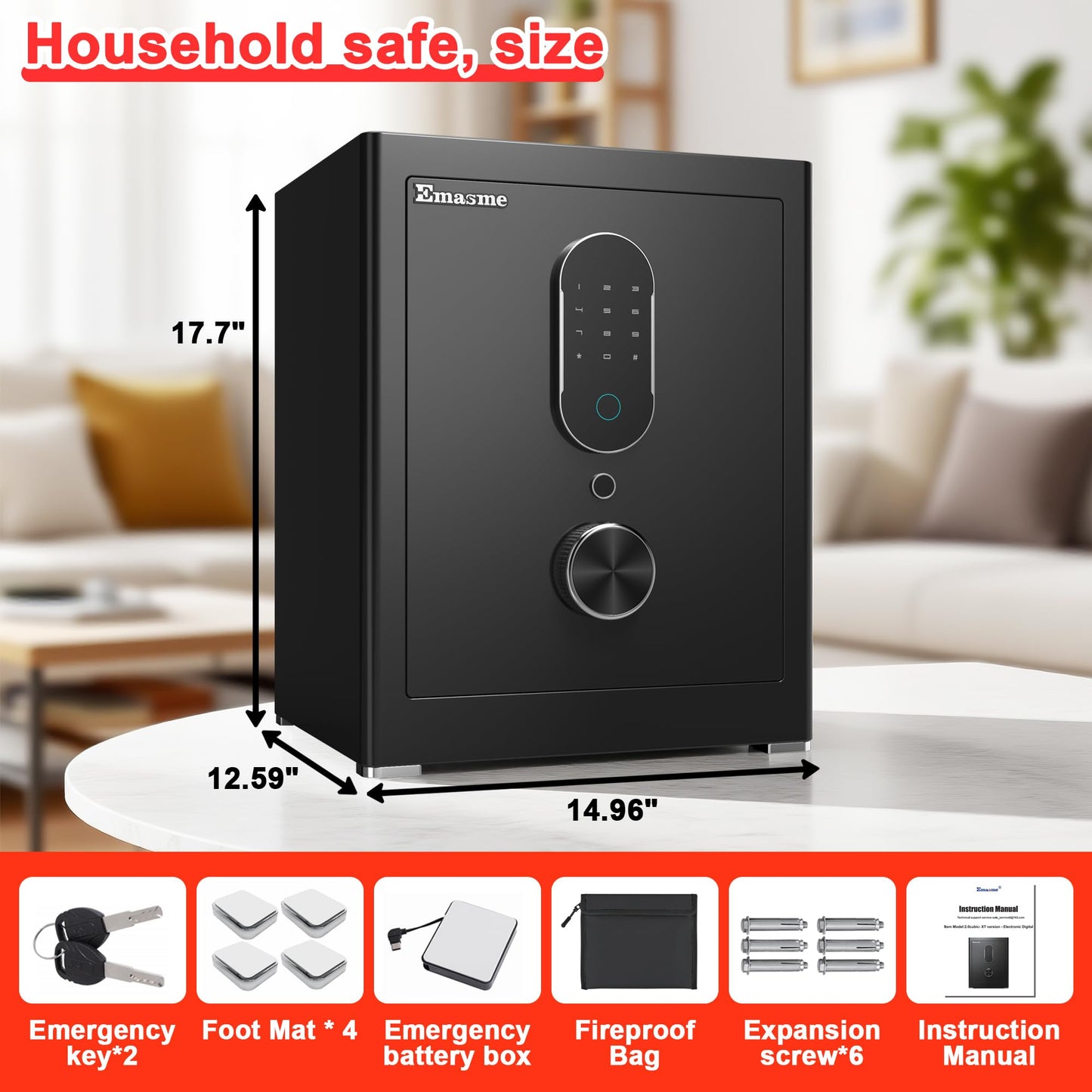 Safe Box, Money Safe with Fireproof Waterproof Bag, Medium Size Safes with Digital Keypad, Dual Alarm System, Removable Shelf for Valuables & Cash (Upgrade 2.0 CUFT Biometric