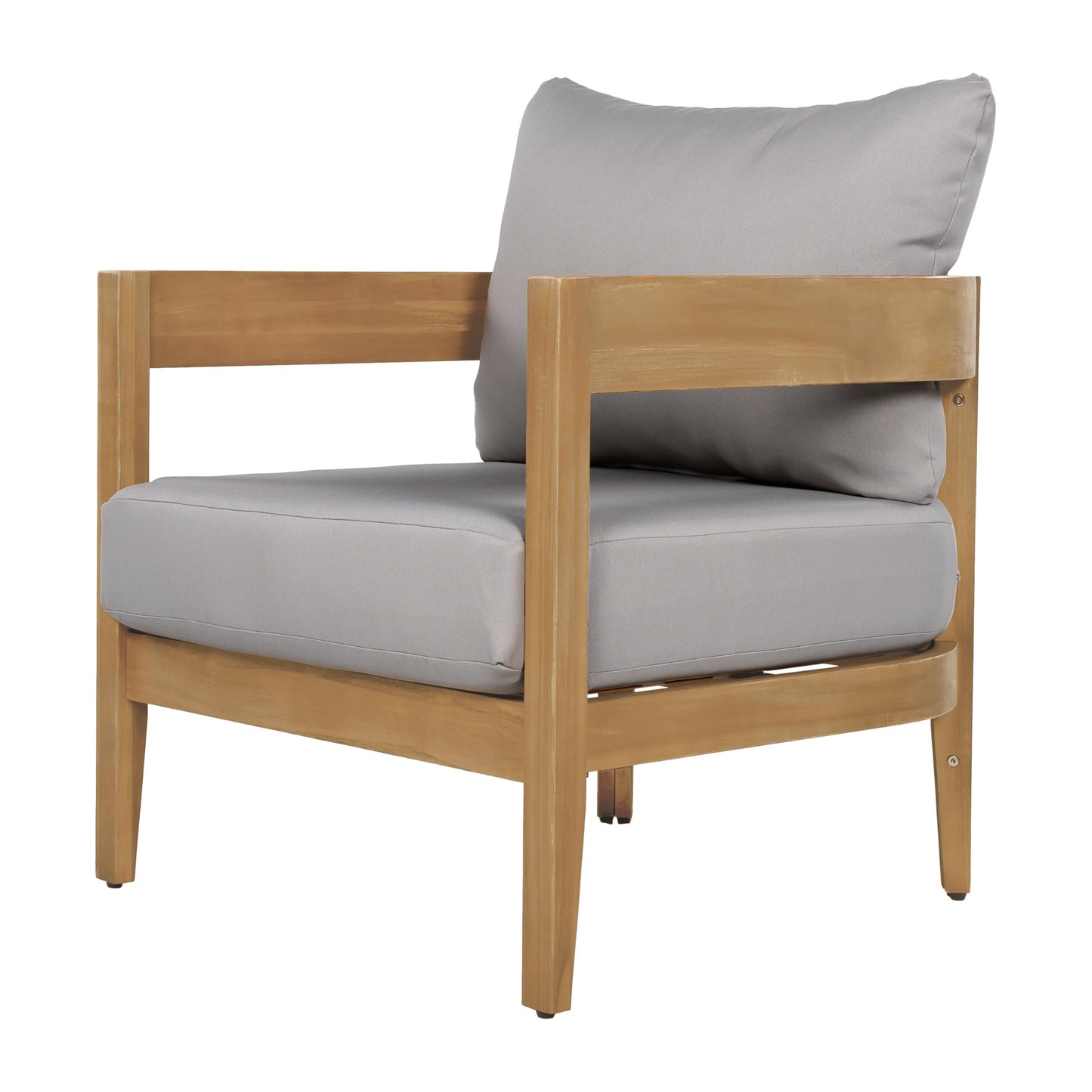 Christopher Knight Home Nadine Acacia Wood Club Chairs Set of 2, Outdoor Accent Chair, Tub Shape Design Armchair, Comfort Cushion Seating, Slat Open Back Reading Sofa for Balcony Garden, Teak+Gray