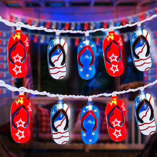 Pallerina 8.5Ft Waterproof Flag Slippers String Lights, 10 Multicolor Fairy Lights for 4th of July and Memorial Day Decorations