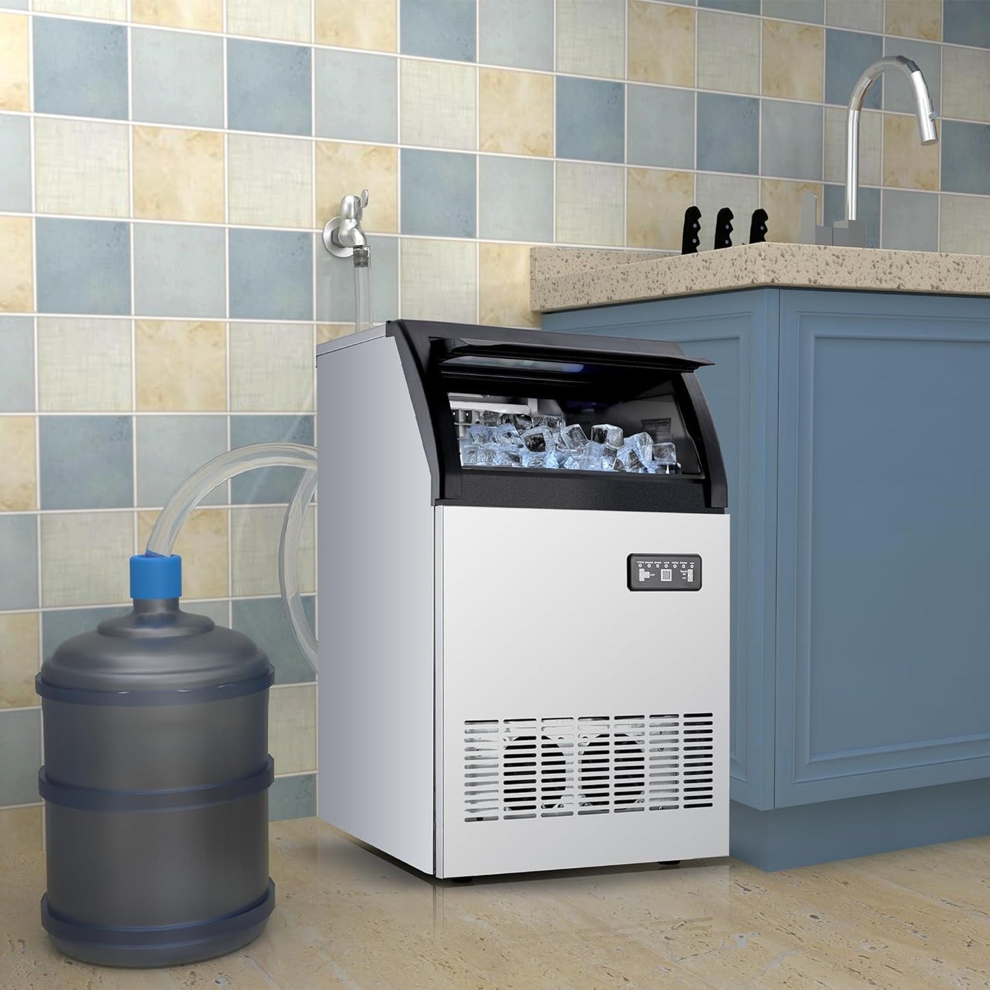GarveeHome Ice Maker Machine, Stainless Steel Under Counter 200 LB/24h Commercial Ice Maker with 55 LBS Storage Capacity, 90 Ice Cubes for Home, Bar, Restaurant, Outdoor Activities
