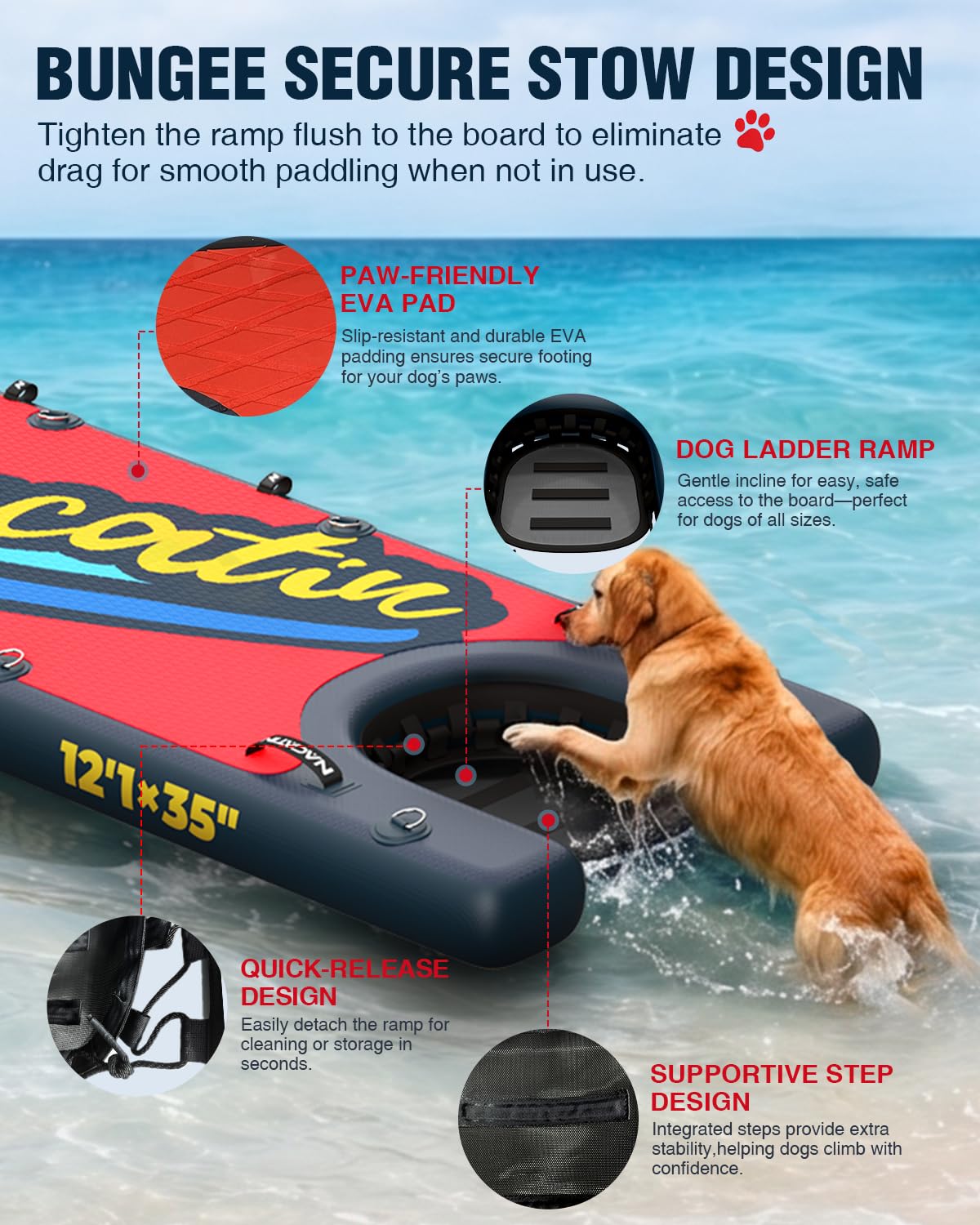 NACATIN Inflatable Stand Up Paddle Board - Premium SUP Board with Dog Ramp Kit, Complete SUP Set Paddle Boards for Adults with Single/Double Paddle, Backpack, Suitable for Paddle Boarding with Dog